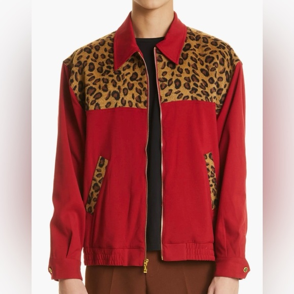 Bogey Boys mens Animal Spot  Cheetah Zip Jacket in Cheetah/Red Size Large - Picture 3 of 10